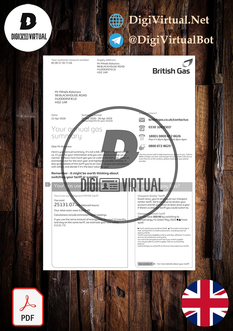 UK British Gas Utility Bill