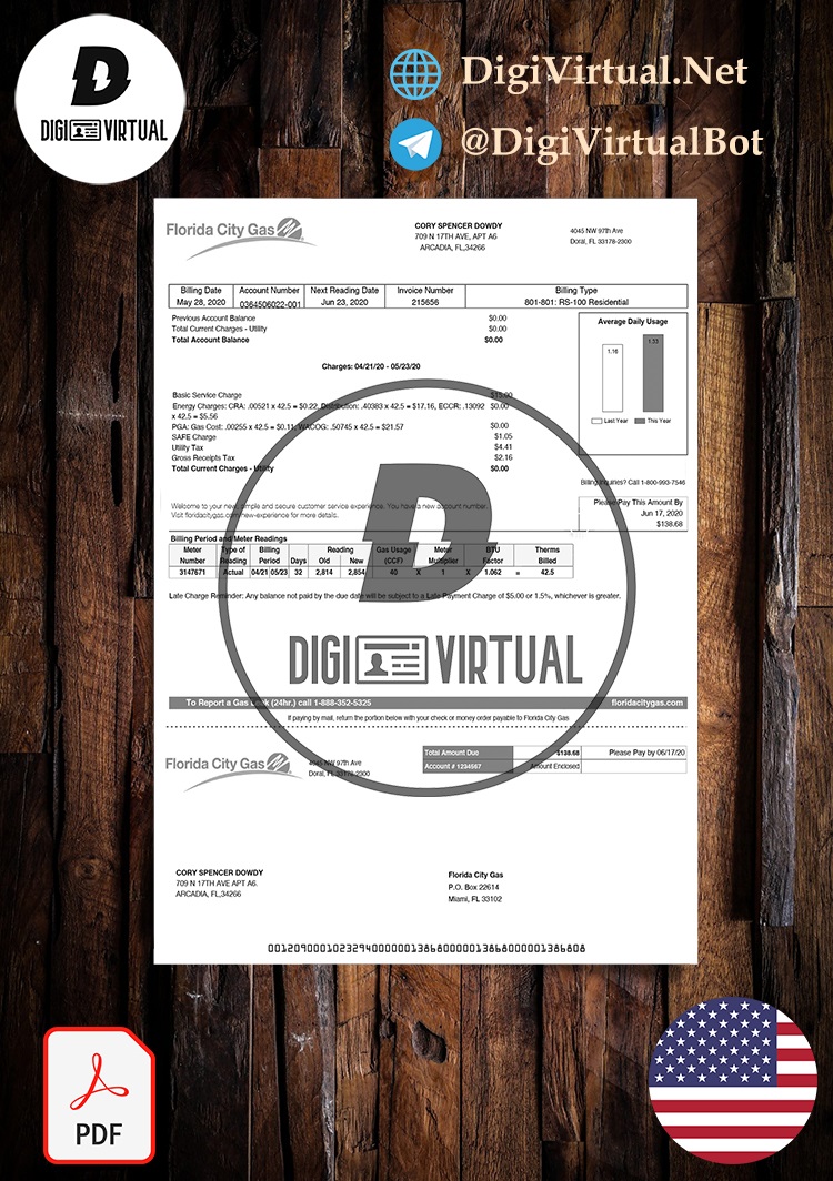 United States Florida City Gas Utility Bill